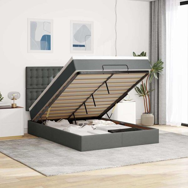 vidaXL Ottoman bed met matras en LED's 140x190cm stof donkergrijs