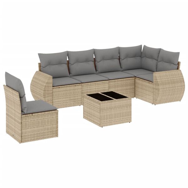 vidaXL 7-delige Loungeset met kussens poly rattan beige