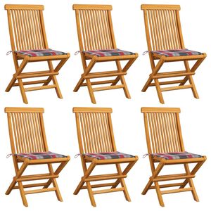 vidaXL Opklapbare stoelen met rode geruite kussens (6 stuks) van massief teakhout