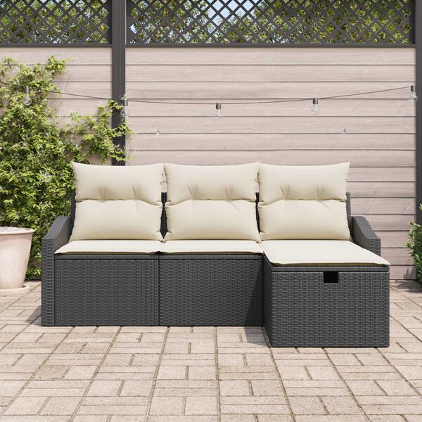 vidaXL Bankstel met kussen 4 pcs poly rattan