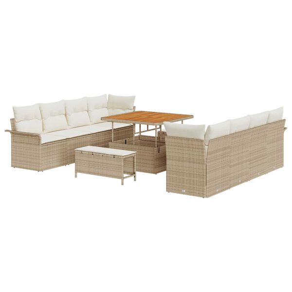 vidaXL Tuinbankenset met kussen 11 pcs Beige poly rattan