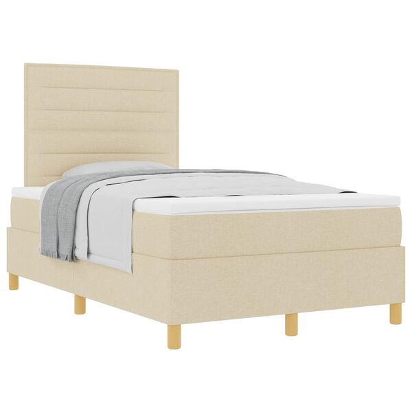 vidaXL Boxspringbed met matras met hoofdeinde Cr&egrave;me 120 x 190 cm Stof