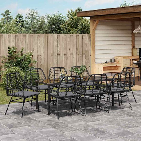 vidaXL Tuin eettafelset 9 pcs Zwart poly rattan