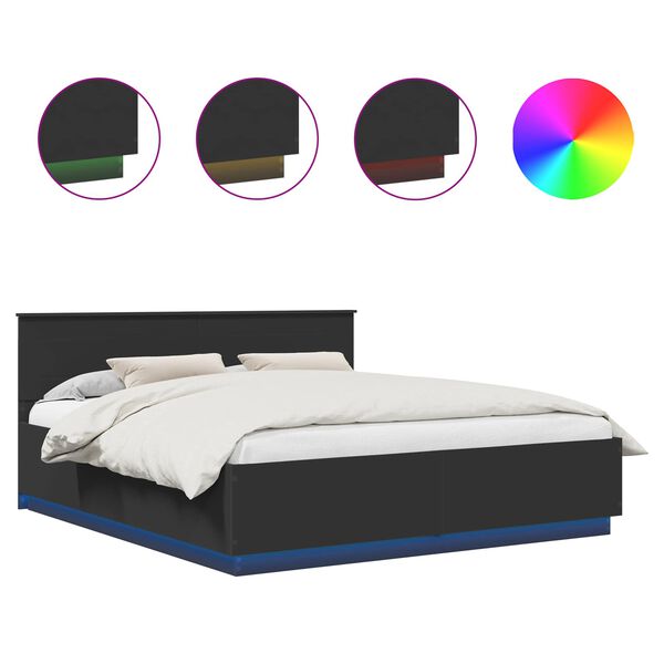 vidaXL Bedframe met LED-striplichten Zwart 200 x 200 cm Bewerkt hout