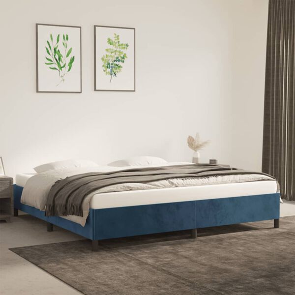 vidaXL Bedframe zonder matras 200x200 cm fluweel donkerblauw