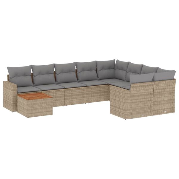 vidaXL 10-delige Loungeset met kussens poly rattan beige