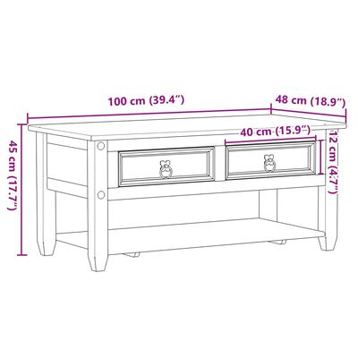 vidaXL Salontafel met lades Corona 100x48x45 cm massief grenenhout