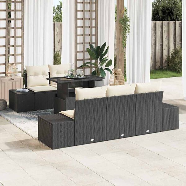vidaXL Tuin Sofa Set met kussen met opslag 6 pcs Zwart en Crème