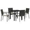 vidaXL Tuin eettafelset met kussen 5 pcs Zwart poly rattan