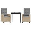 vidaXL 3-delige Tuinset met kussens poly rattan gemengd beige