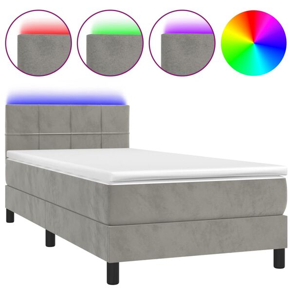 vidaXL Boxspring met matras en LED fluweel lichtgrijs 90x190 cm