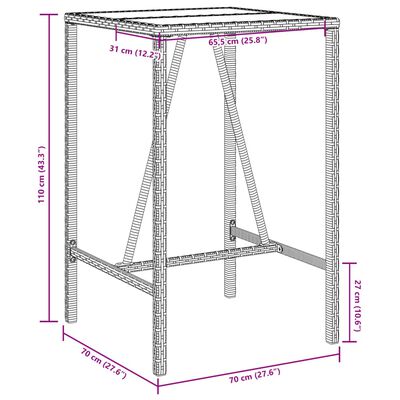 vidaXL Tuinbartafel 70x70x110 cm poly rattan grijs