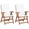 vidaXL Verstelbare klapstoelen met kussens, 2 stuks, massief teakhout, cr&egrave;mekleurig.
