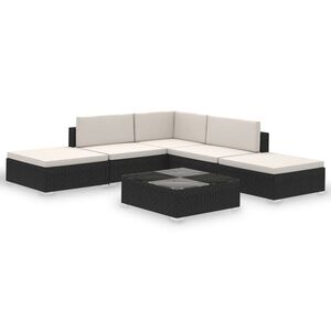 vidaXL 6-delige Loungeset met kussens poly rattan zwart