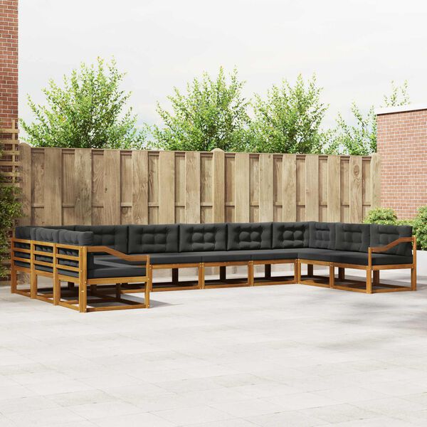 vidaXL Buiten bankenset met kussen 10 pcs Natuurlijk en Antraciet