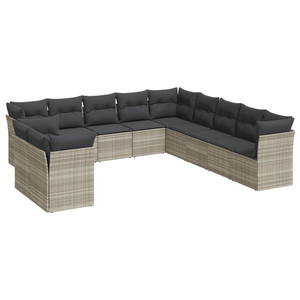 vidaXL 11-delige Loungeset met kussens poly rattan lichtgrijs