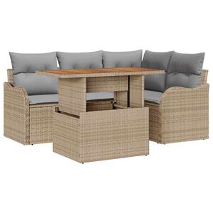vidaXL Tuinbankenset met kussen 5 pcs Beige en Licht Grijs poly rattan