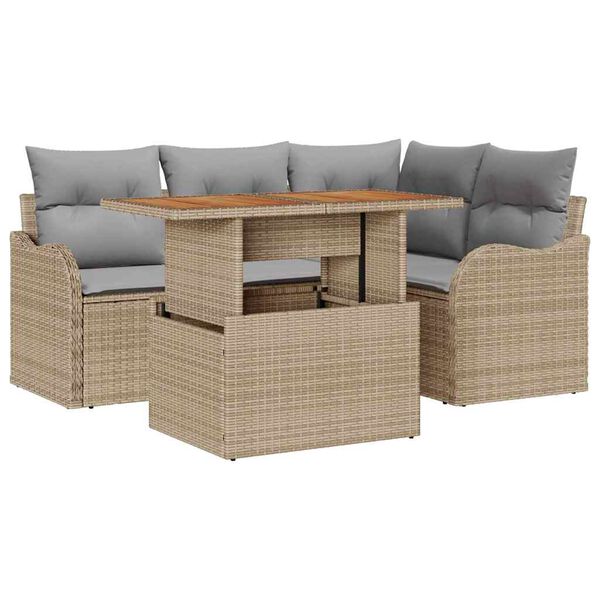 vidaXL Tuin Sofa Set met kussen 5 pcs beige en lichtgrijs