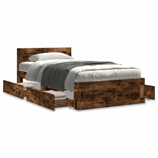 vidaXL Bedframe met hoofdeinde bewerkt hout gerookt eiken 90x190 cm
