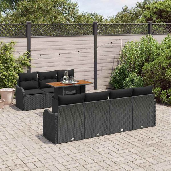 vidaXL Tuin Sofa Set met opslag 8 pcs Zwart Poly riet