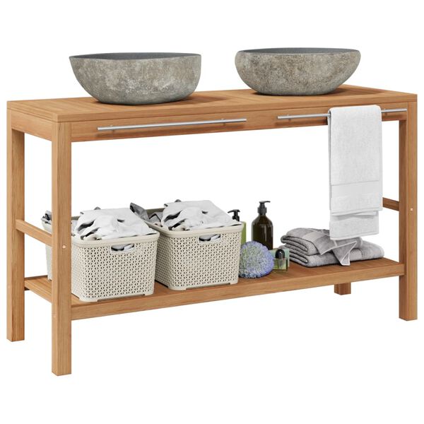 vidaXL Badkamer wastafelkast met rivierstenen wastafels teakhout