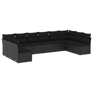 vidaXL 10-delige Loungeset met kussens poly rattan zwart