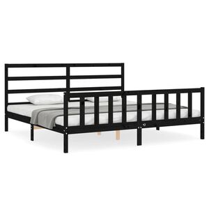vidaXL Bedframe met hoofdbord massief hout zwart 200x200 cm