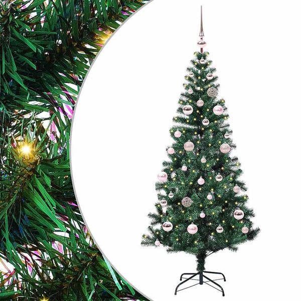 vidaXL Kunstmatig Voorverlicht Kerstboom Groen 150 cm PVC en Metaal
