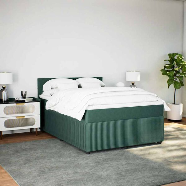 vidaXL Boxspring met matras fluweel donkergroen 140x190 cm