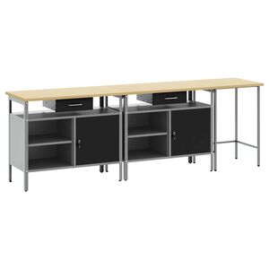 vidaXL Werkbankset met lade 3 pcs Rood en Grijs Gepoedercoat staal