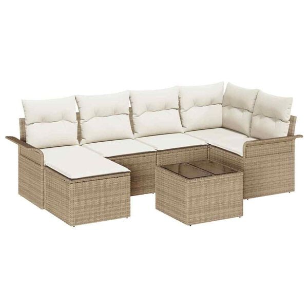 vidaXL Tuin Sofa Set met kussen 7 pcs Beige poly rattan