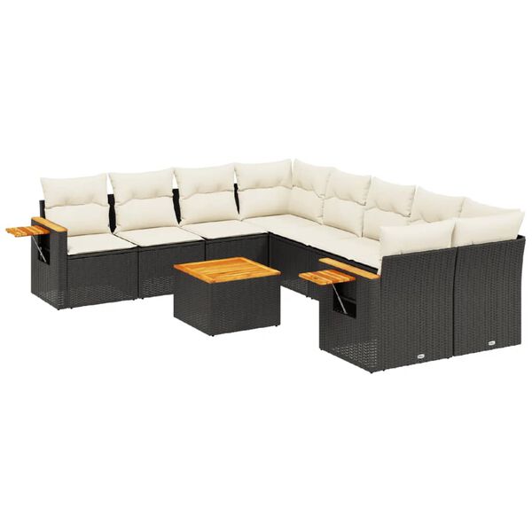 vidaXL 9-delige Loungeset met kussens poly rattan zwart