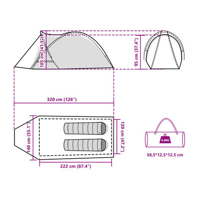 vidaXL Koepeltent 2-persoons waterdicht blauw