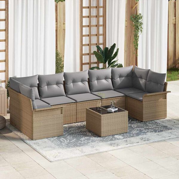 vidaXL Tuin Sofa Set met kussen 8 pcs Beige en Grijs poly rattan