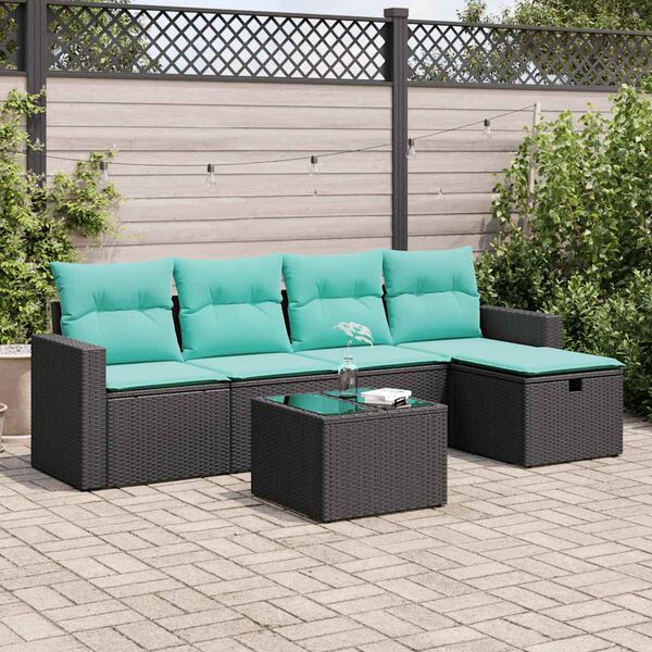 vidaXL 6-delige Loungeset met kussens poly rattan zwart