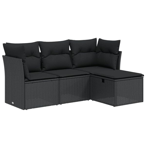 vidaXL 4-delige Loungeset met kussens poly rattan zwart