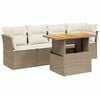 vidaXL 5-delige Loungeset met kussens poly rattan beige