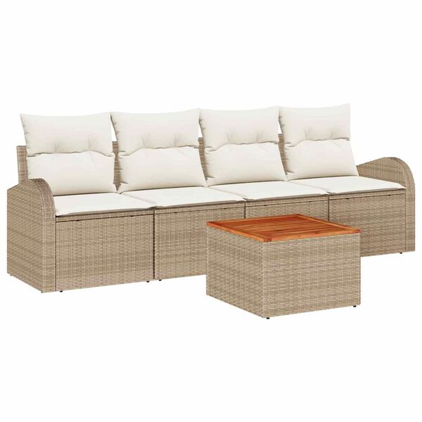 vidaXL Tuinbankenset met opslag 5 pcs Beige en Cr&egrave;me poly rattan