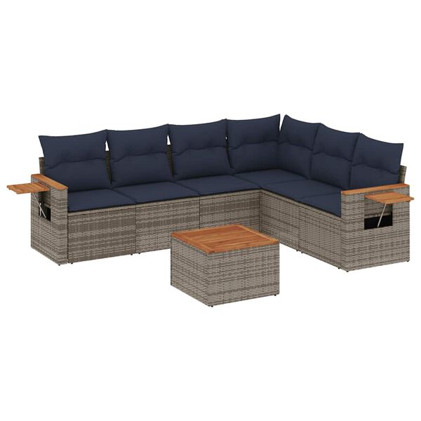 vidaXL 7-delige Loungeset met kussens poly rattan grijs