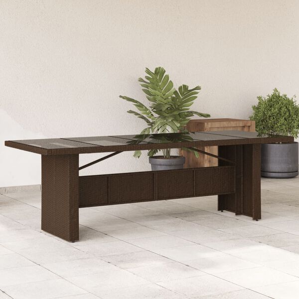 vidaXL Tuintafel met glazen blad 240x90x75 cm poly rattan bruin
