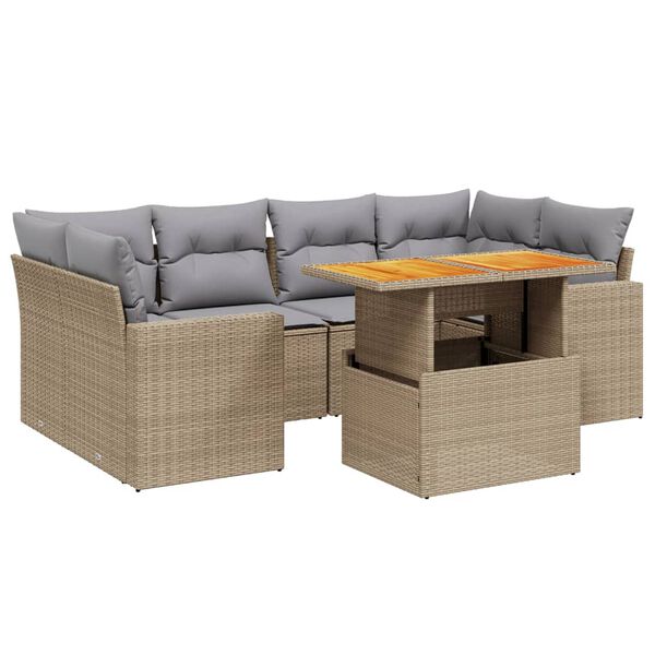 vidaXL 7-delige Loungeset met kussens poly rattan beige