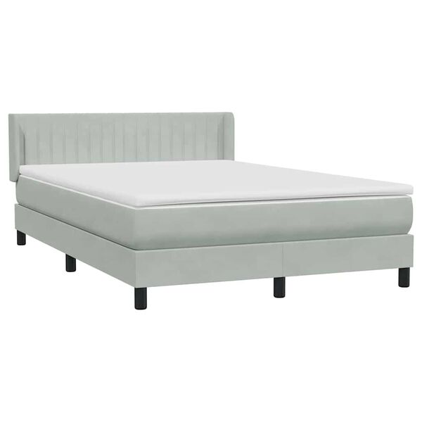 vidaXL Boxspring met matras fluweel lichtgrijs 140x220 cm