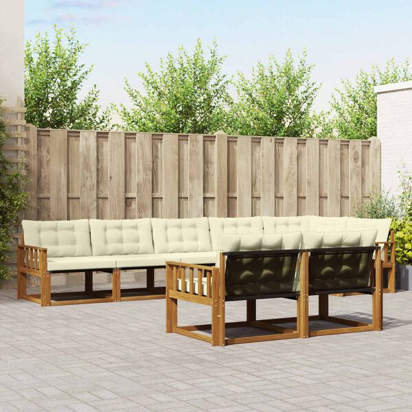 vidaXL Buiten bankenset met kussen 8 pcs Natuurlijk en Cr&egrave;me