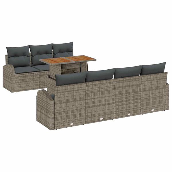 vidaXL Tuin Sofa Set met opslag 8 pcs Grijs Poly riet