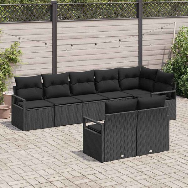 vidaXL Tuinbankenset met kussen met opslag 8 pcs Zwart poly rattan