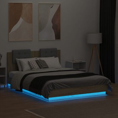 vidaXL Bedframe met hoofdbord en LED sonoma eikenkleurig 120x190 cm