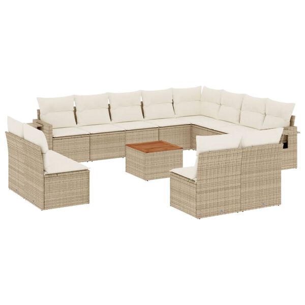 vidaXL 13-delige Loungeset met kussens poly rattan beige