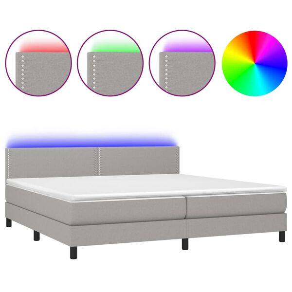 vidaXL Boxspring met matras en LED stof lichtgrijs 200x200 cm
