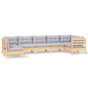 vidaXL 7-delige Loungeset met grijze kussens grenenhout