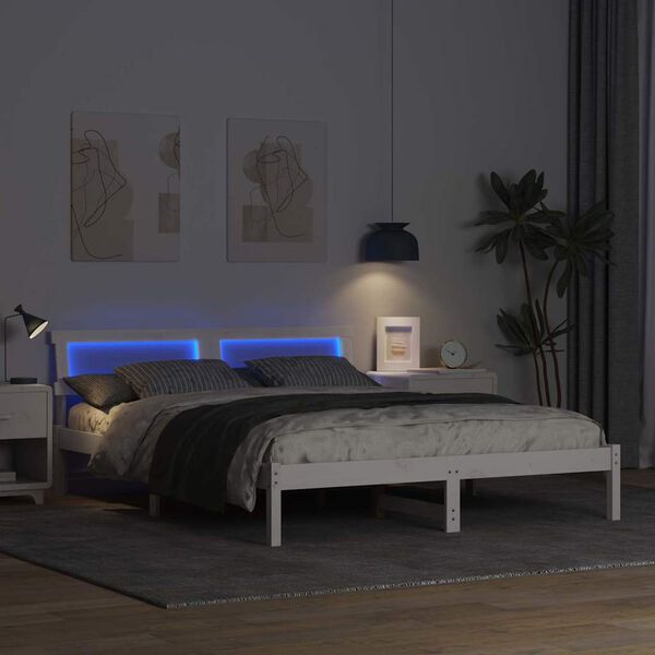 vidaXL Bedframe met hoofdeinde Wit 150 x 200 cm Massief grenenhout